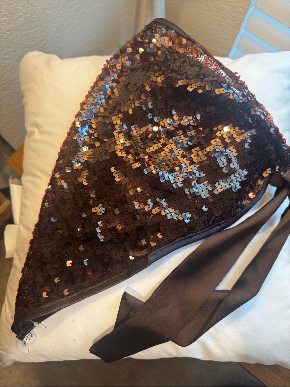 NWT Anthropologie Wine Colored Sequin Head Kerchief - Picture 4 of 7